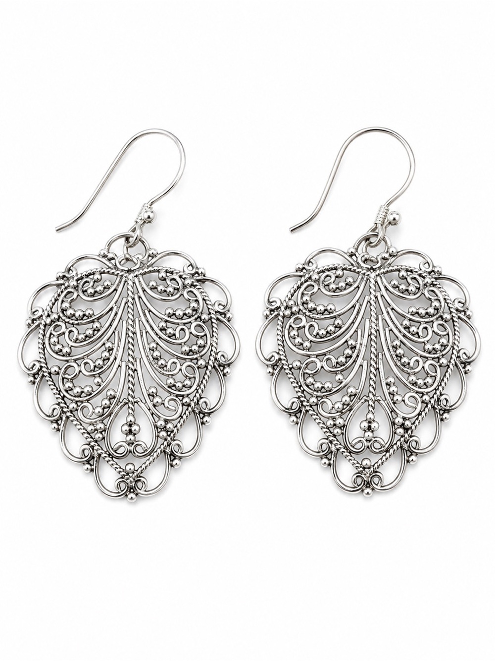 Sterling Silver Floral Leaf Hook Earrings